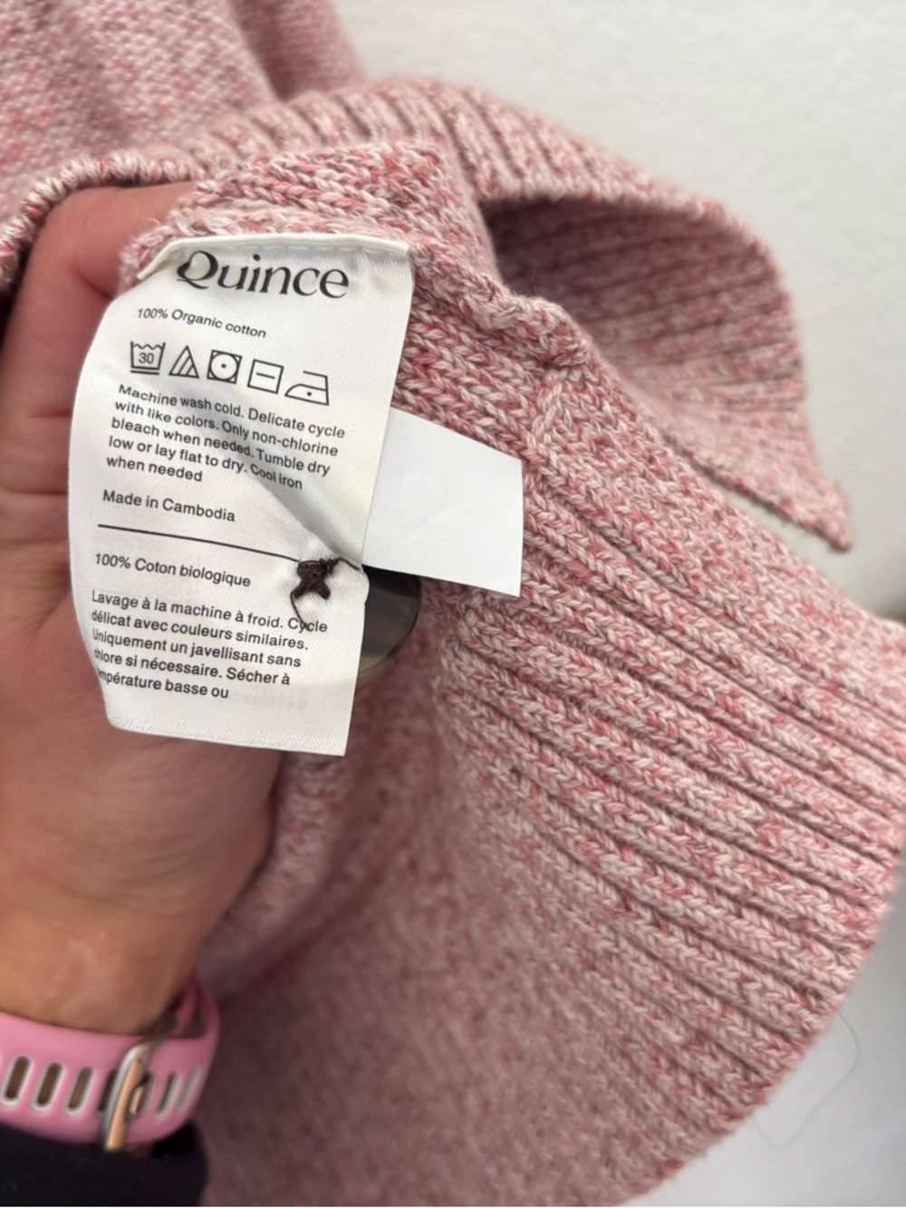 Quince Blush Pink Heathered Button-Front Cropped Cardigan Sweater - Picture 4 of 9